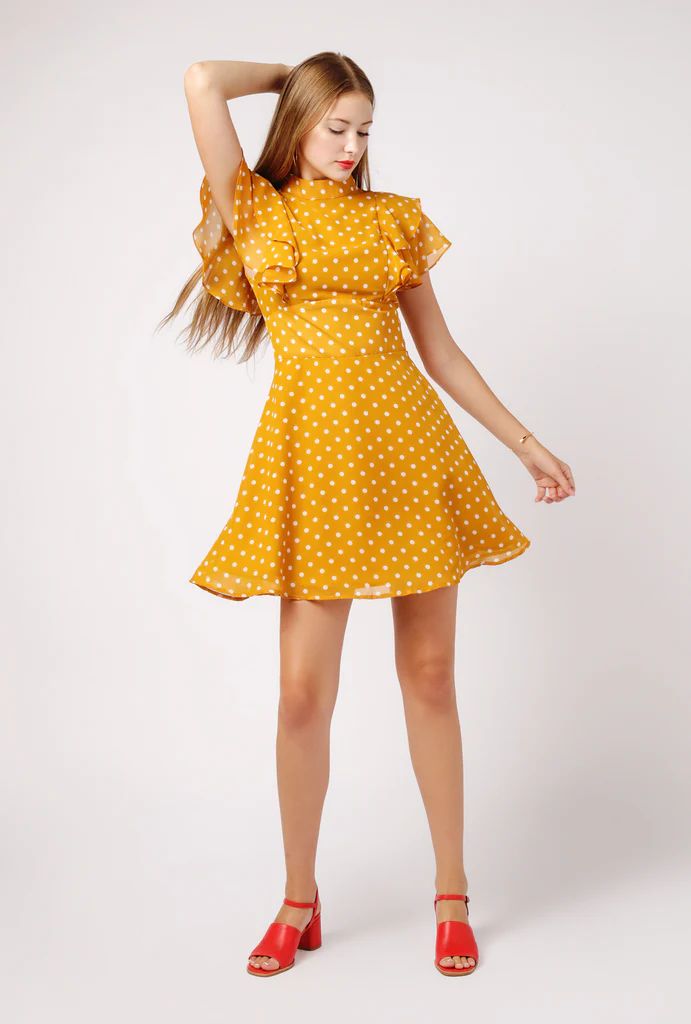 Polka Dot Flutter Sleeve Dress | Azalea