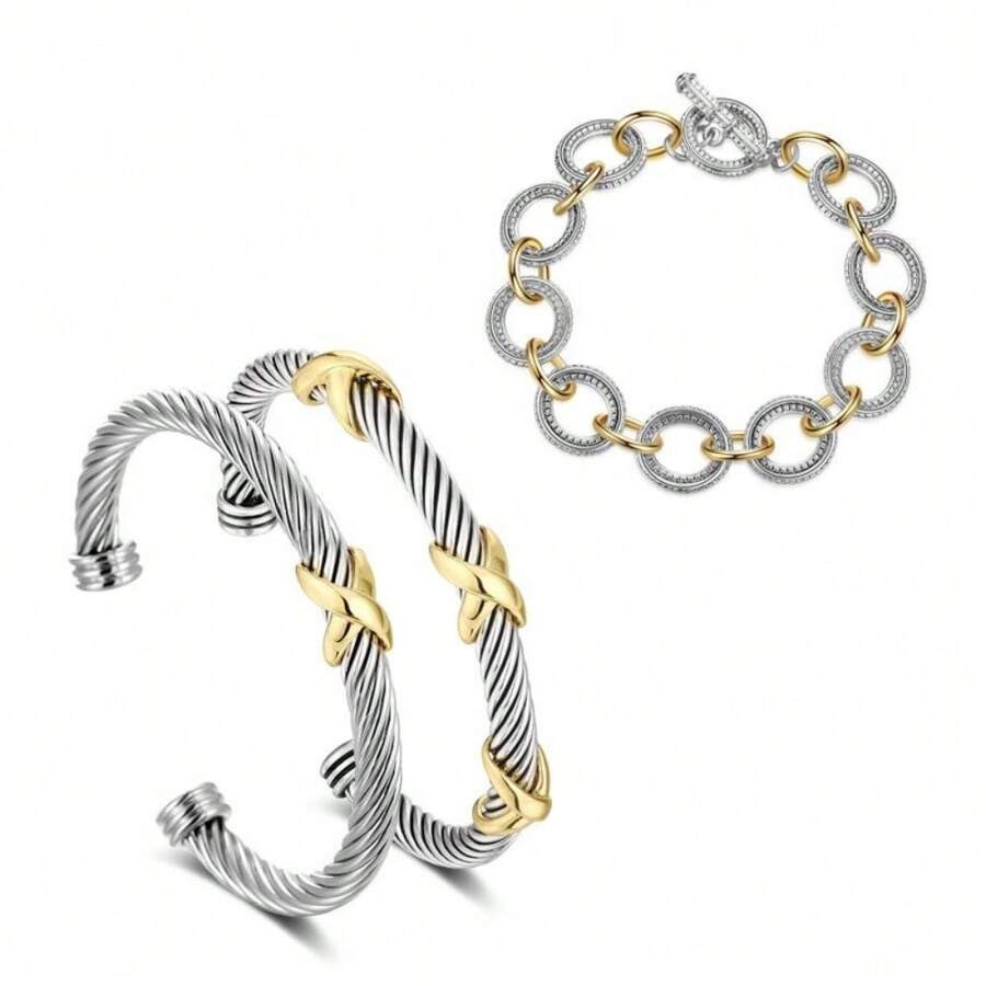 Mytys Cuff Bracelet For Women Cable Wire Two Tone Twisted Bangle Cuff Knot Vintage Bracelets Jewe... | SHEIN