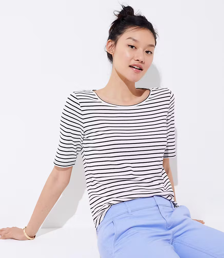 Striped Elbow Sleeve Tee | LOFT