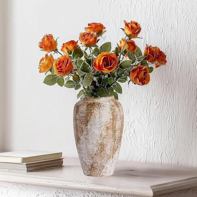 Rustic Ceramic 9.5 in Vase, Ceramic Vase for Home Decor, Living Room Decoration, Shelf Decor, Man... | Amazon (US)