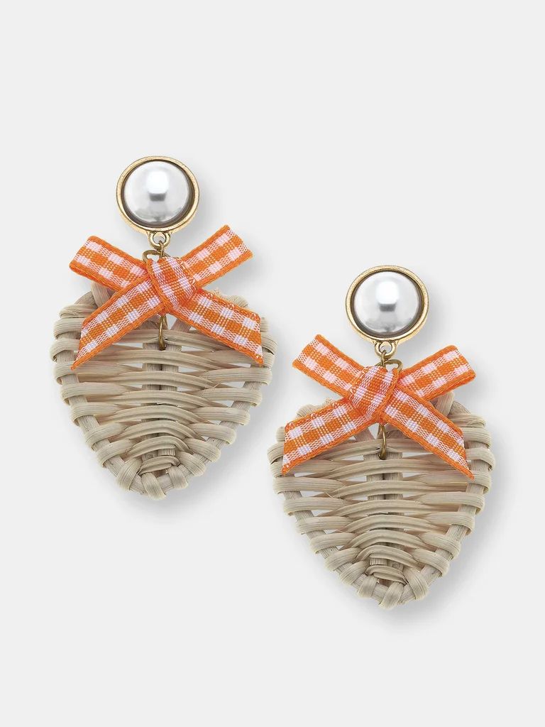 Piper Rattan & Gingham Heart Drop Earrings in Orange | Verishop