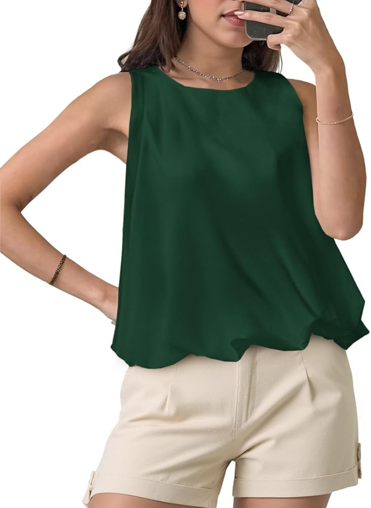 Cicy Bell Womens Silk Satin Cropped Tank Tops Bubble Hem Summer Trendy Sleeveless Shirts Crew Nec... | Amazon (US)