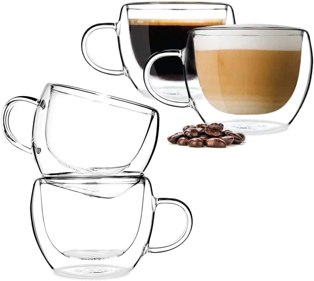 BOQO Glass Coffee Cups Set of 4,Double Walled Insulated Drinking Glass Coffee Mugs with Handle,Pe... | Amazon (US)