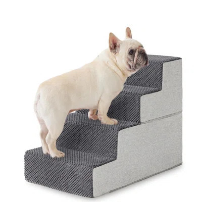 Dog Stairs For Small Dogs - Pet Stairs 2 In 1 With Zippers Suitable For Couch And Bed, 35D Foam Dog Steps With Non Slip Bottom Grey 4 Steps, Grey | Wayfair North America