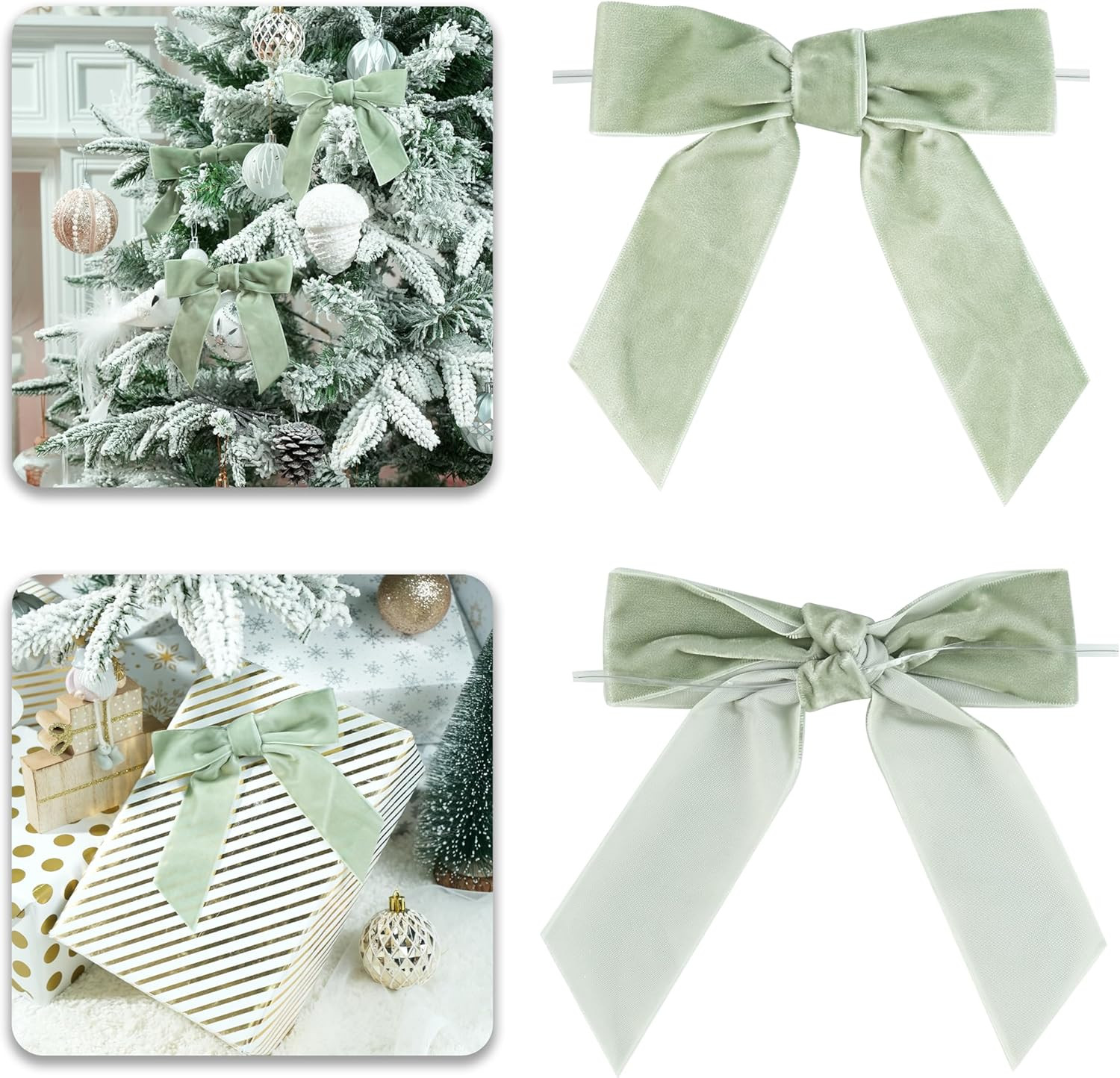 Sage Green Velvet Ribbon Christmas Bow 5 Inch Premade Dusty Sage Bows for Christmas Tree Hanging ... | Amazon (US)