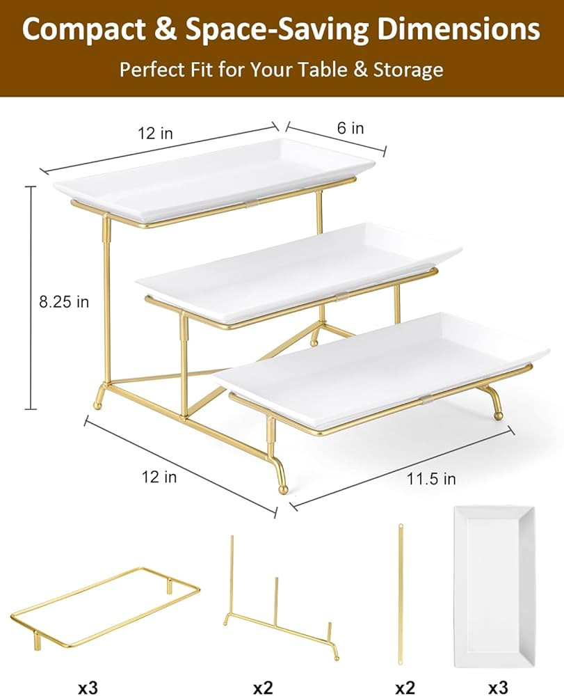 Yedio 3 Tier Serving Tray Set Porcelain Tiered Serving Platters, Collapsible Sturdier Stand with ... | Amazon (US)