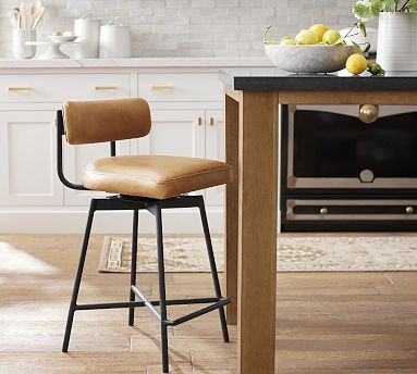 Maison Leather Low Back Swivel Bar & Counter Stool | Pottery Barn (US)