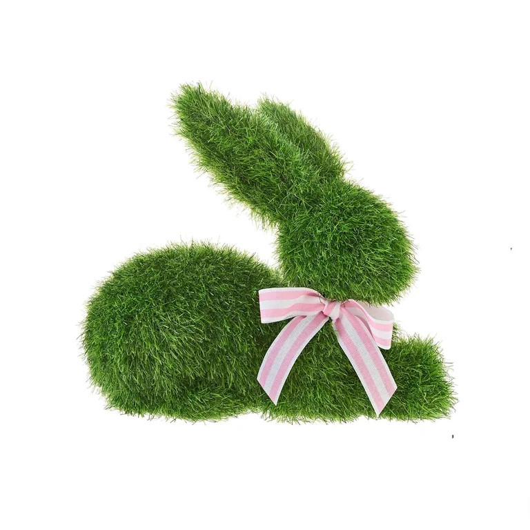 DAMAI Faux Grass Sitting Bunny Topiary, Easter Faux Grass with Soft White Striped Bow for Entrywa... | Walmart (US)