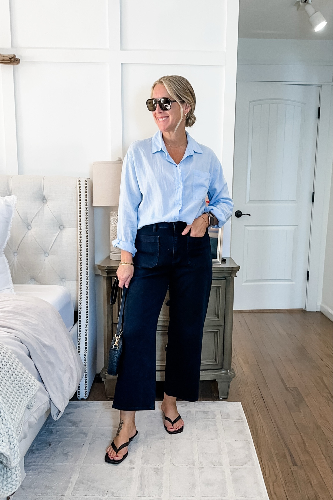 Love this look! Medium top and 29 jeans in 26” length. Stretchy. Soft. The top is the softest linen. Love it all! 

#LTKootd #LTKMidsize #LTKMothersDay