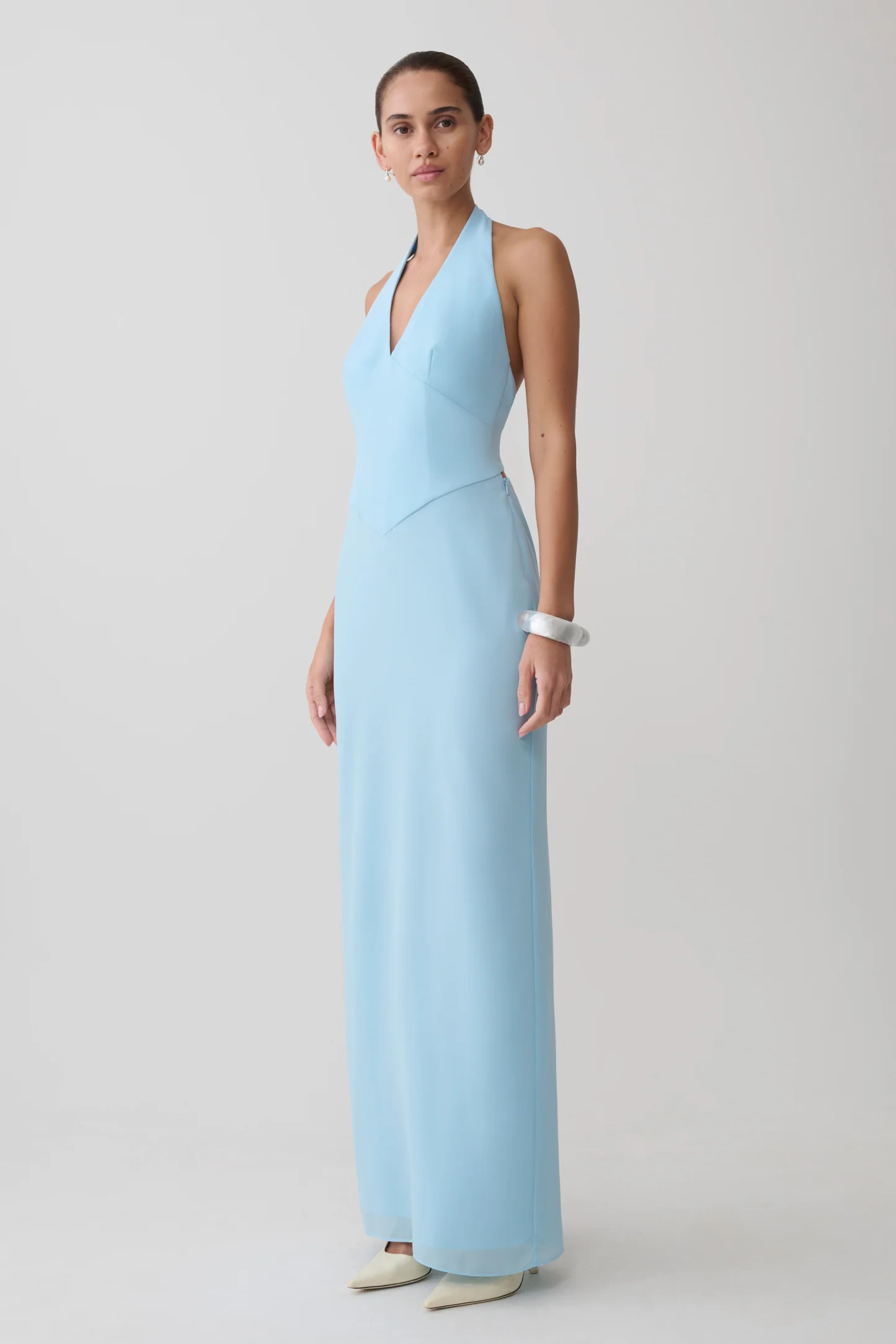 Valentina Chiffon Halter Maxi Dress - Pale Blue | Meshki (APAC)