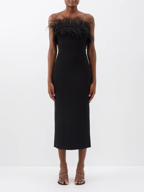 Staud - Nellie Feather-trim Off-the-shoulder Knit Dress - Womens - Black | Matches (UK)