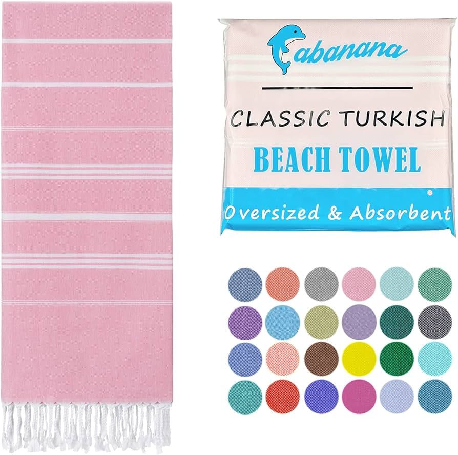 cabanana Cotton Turkish Beach Towel - Large 39 x 71 Inch Lightweight Oversized Peshtemal Towel, P... | Amazon (US)