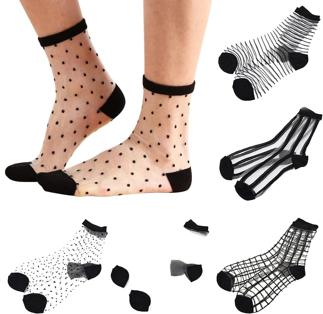 sarahjayy 5 Pairs Sheer Socks women,Summer Thin Fishnet Transparent Mesh Lace Ankle Socks Casual... | Amazon (US)