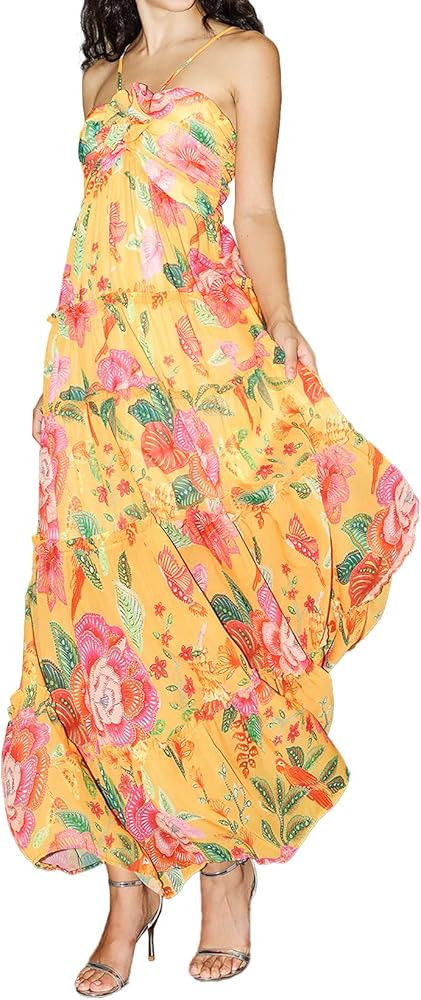 Jardinvue Ruffle Hem Cami Floral Maxi Dress | Amazon (US)