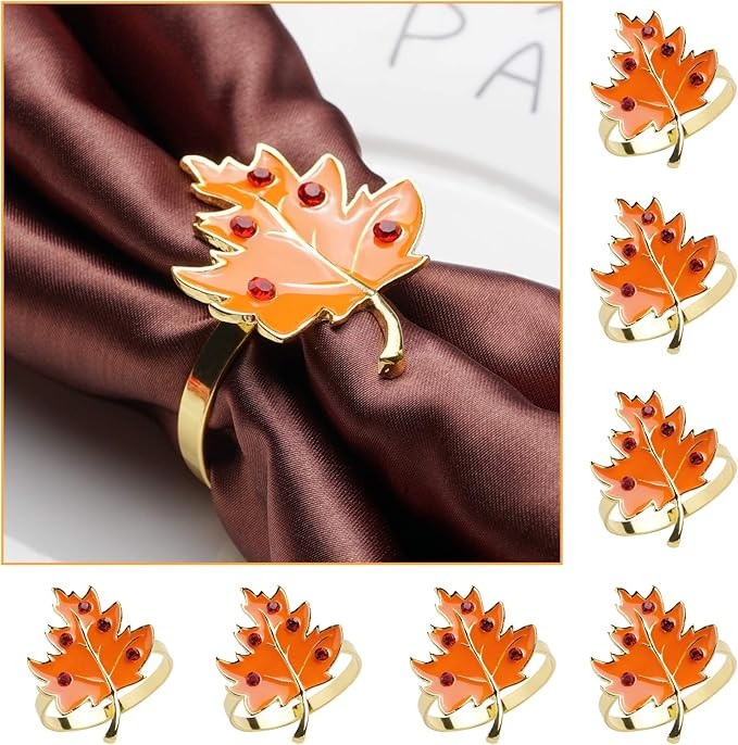 Searching Roads Fall Napkin Rings,Set of 8 Set for Dining Table - Golden Holder Rings Designed wi... | Amazon (US)