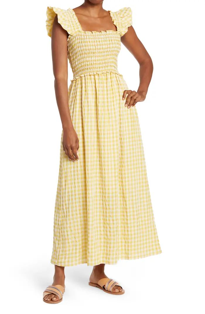 Flutter Sleeve Smocked Gingham Maxi Dress | Nordstrom Rack