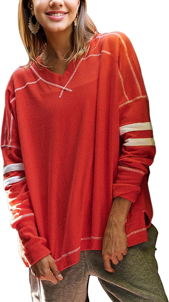 Gozoloma Women's Oversized Long Sleeve Tee Shirt Tshirt Pull-on Basic V Neck T Shirt Blouse Tunic... | Amazon (US)
