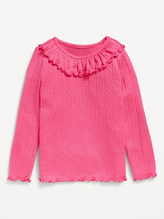 Long-Sleeve Ruffle-Trim Pointelle-Knit Top for Toddler Girls | Old Navy (US)
