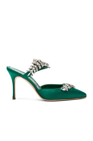 Manolo Blahnik Satin Lurum 90 Heels in Green | FWRD 