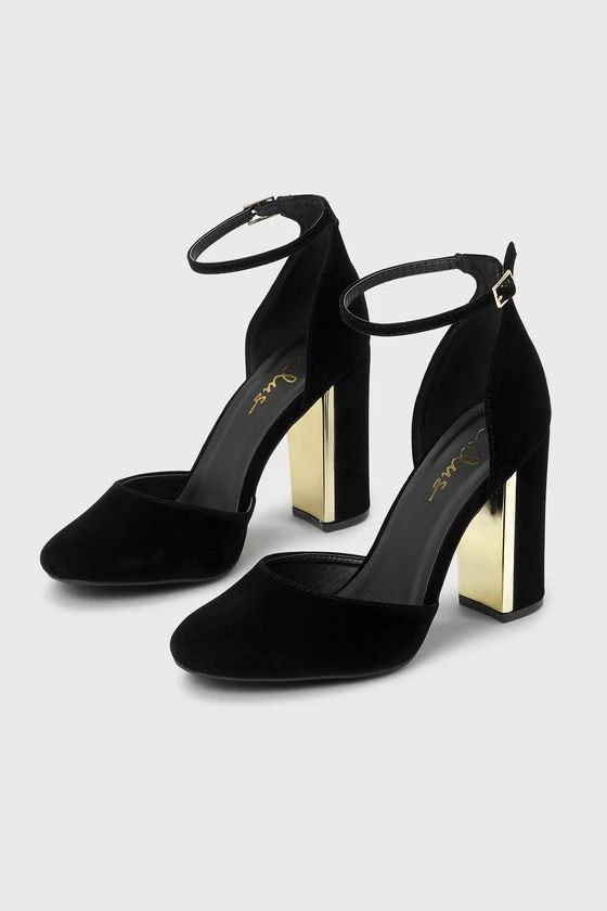 Laura Black Velvet Ankle Strap Heels | Lulus (US)