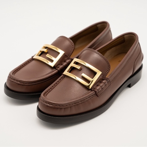 NEW FENDI Baguette FF Logo Leather Loafers Brown US Sz 6.5 - 7 EU 37 L /36.5 R * | Poshmark
