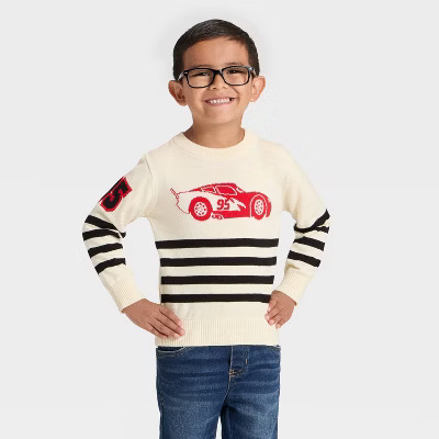 Toddler Boys' Disney Cars Lightning McQueen Racing Pullover Sweater - Ivory | Target