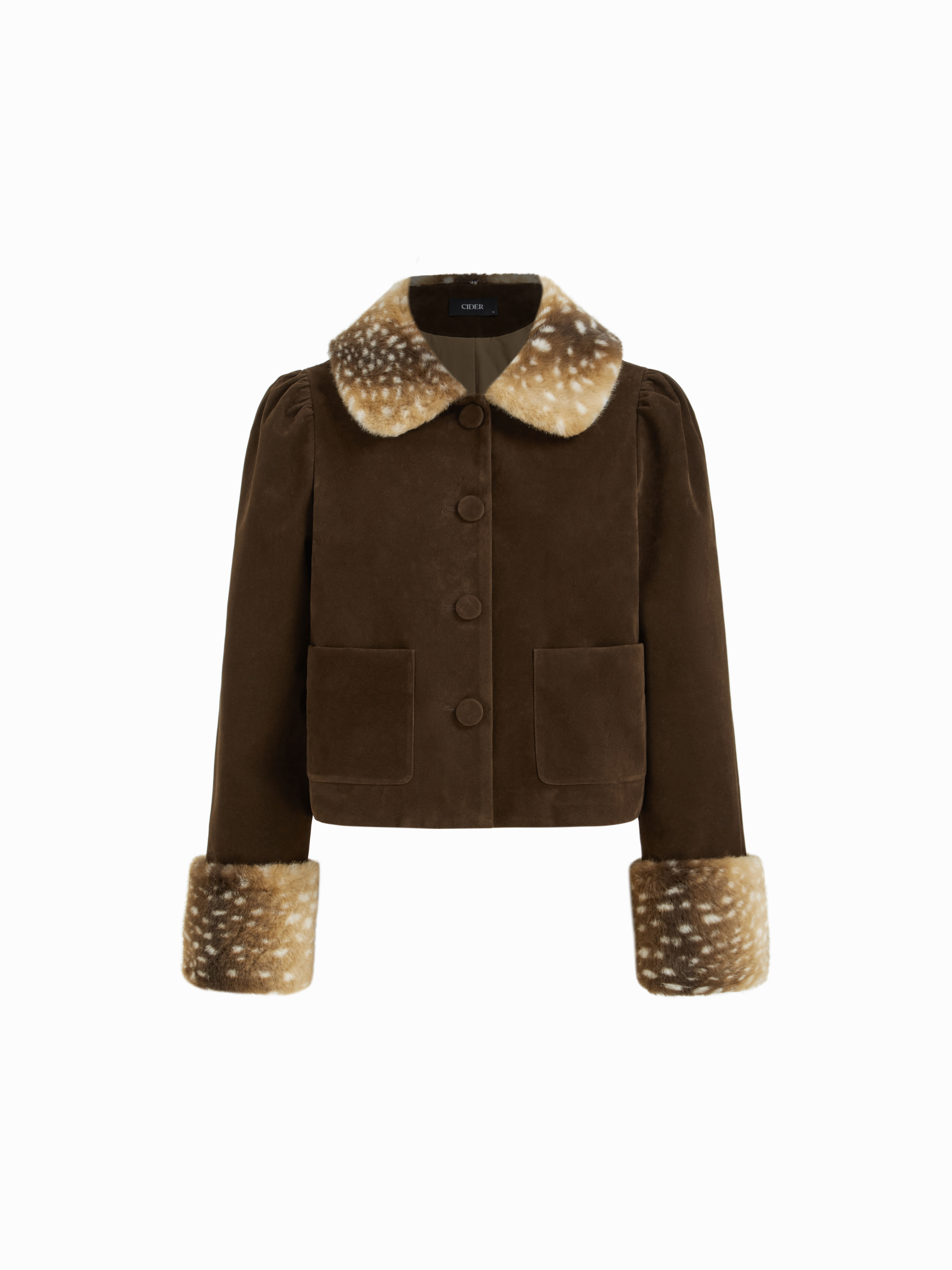 Suede Suede Peter Pan Collar Jacket With Detachable Deer Faux Fur Collar And Cuffs For Daily Casu... | Cider