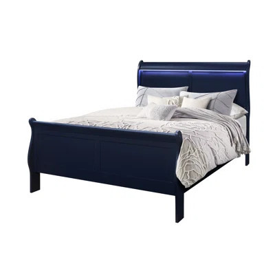 Blue Full Bed With Led, Transitional Look, Panel Style Head, Rubberwood And , 82.48 In Wide, 55.41 Deep, 46.11 High, 74.31 Lb Led - Fitted Bed, Style, | Wayfair North America