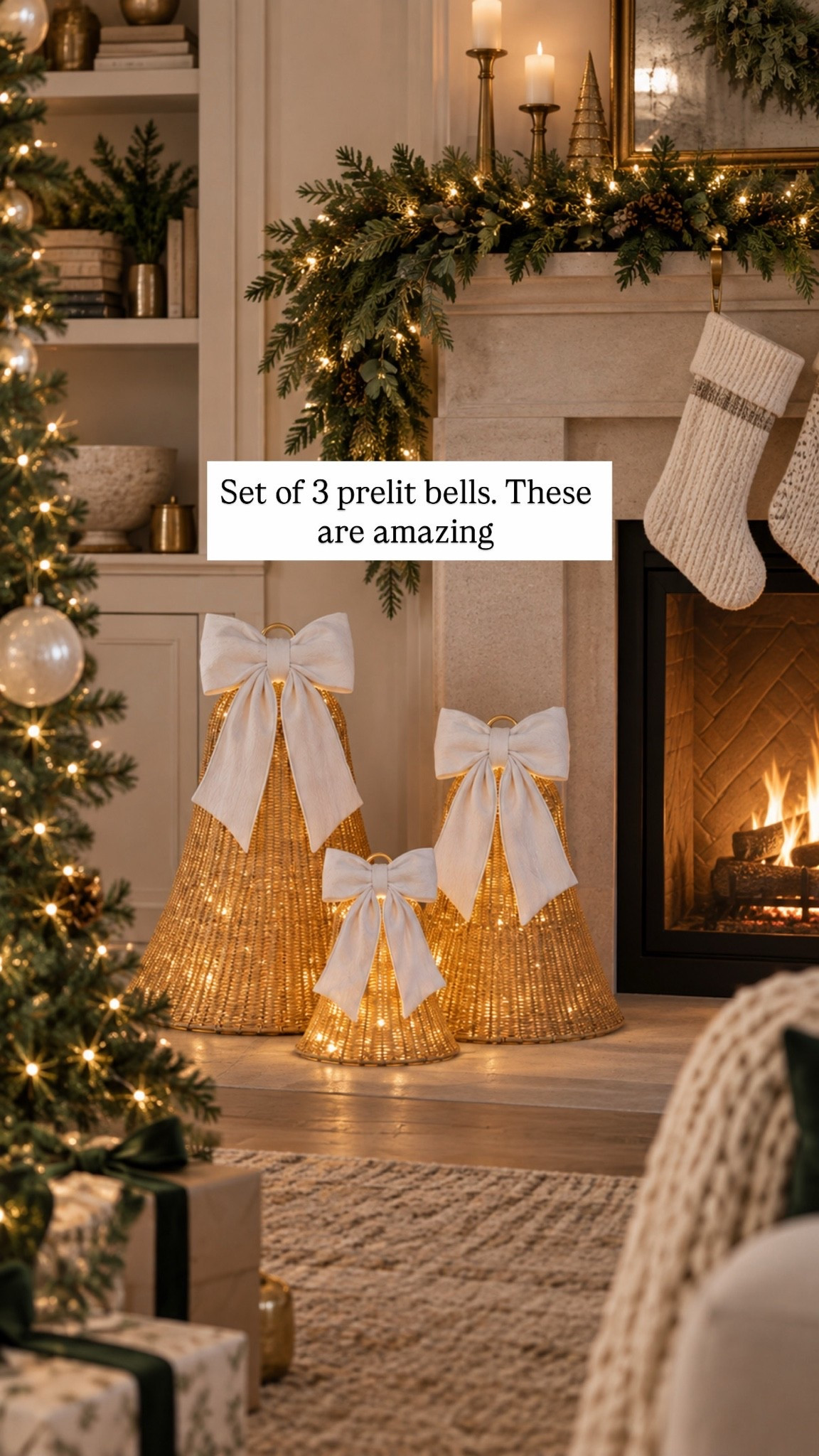 These light-up Christmas bells are SO pretty! 🎄✨ I love how the woven texture + oversized bows add that cozy, classic Christmas feel without being too traditional.

They would be gorgeous on a mantel, hearth, entryway, or even your front porch! 🤍🎀