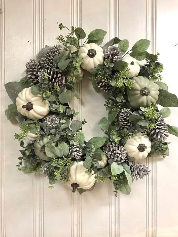 Extra Large Fall Door Wreaths |Fall Wreath| White Green Pumpkin Wreath| Eucalyptus Fall Wreaths  ... | Etsy (US)