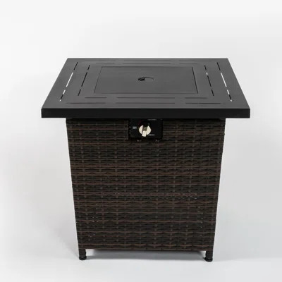 Fire Pit Table 28inch Square, Steel Frame & Top, Propane/ Fuel, Heats 20 Sq.ft Area Square Table, Black Brown, Lid, Operated Heating | Wayfair North America
