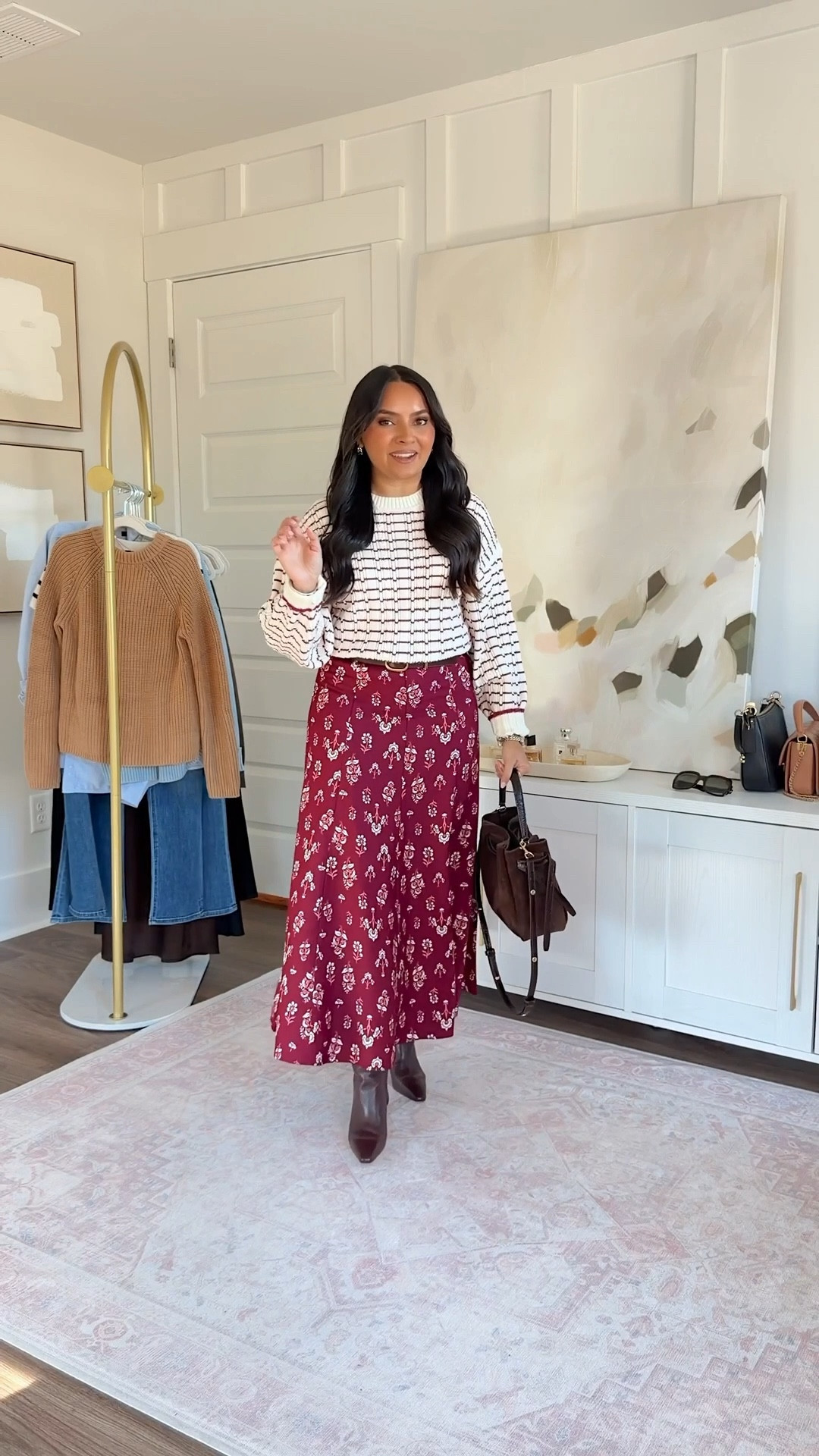 Burgundy cranberry sweater size xxs regular TTS
Burgundy floral skirt size 0 regular - sized down a size in the regular length
Brown spiced pecan boots size 5.5 TTS
Brown belt size small TTS

#LTKSaleAlert #LTKPetite #LTKFindsUnder100