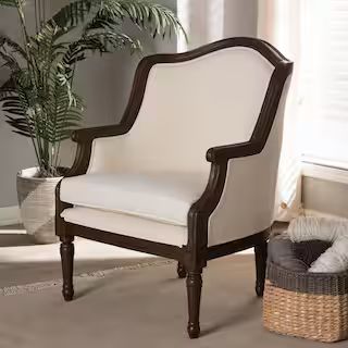 Baxton Studio Charlemagne Beige and Dark Brown Fabric Upholstered Accent Chair 28862-5485-HD - Th... | The Home Depot
