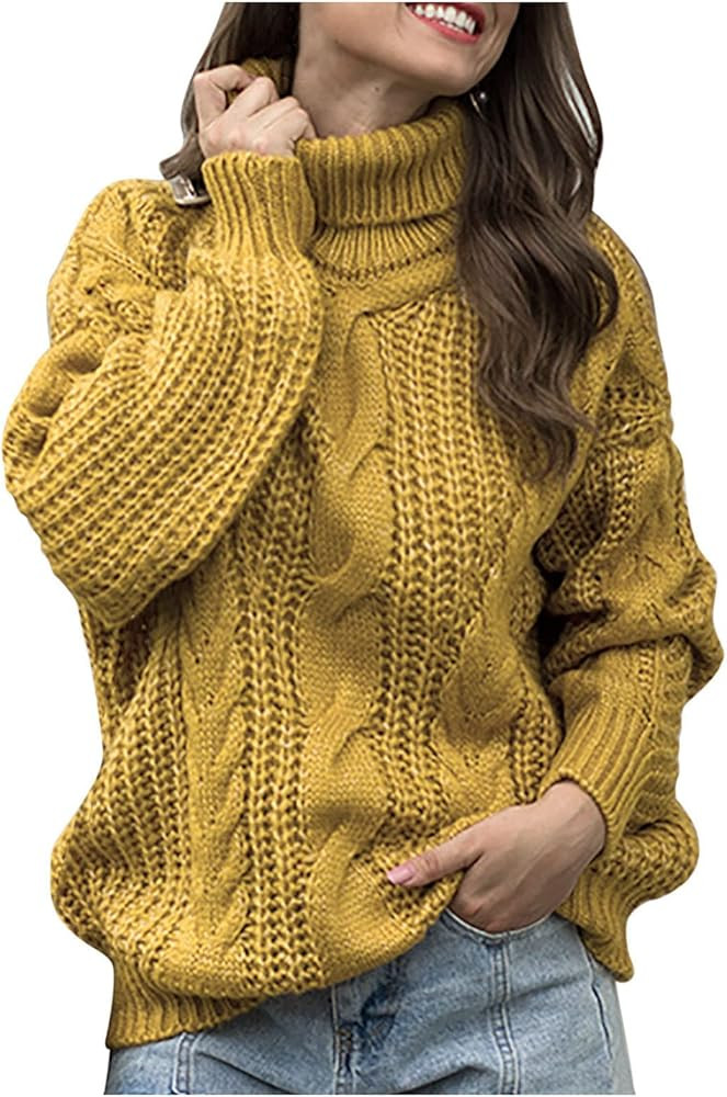 Vifucz I-K44 Mustard Yellow Ladies Coat Turtle Neck Sweater Outfits for Women Long Sleeve Brunch ... | Amazon (CA)