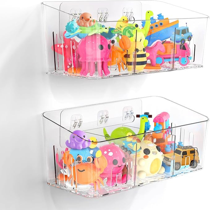 Bath Toy Storage 2 Packs, Large Bath Toy Holder - 3 Compartments, Quick-Dry | Amazon (US)