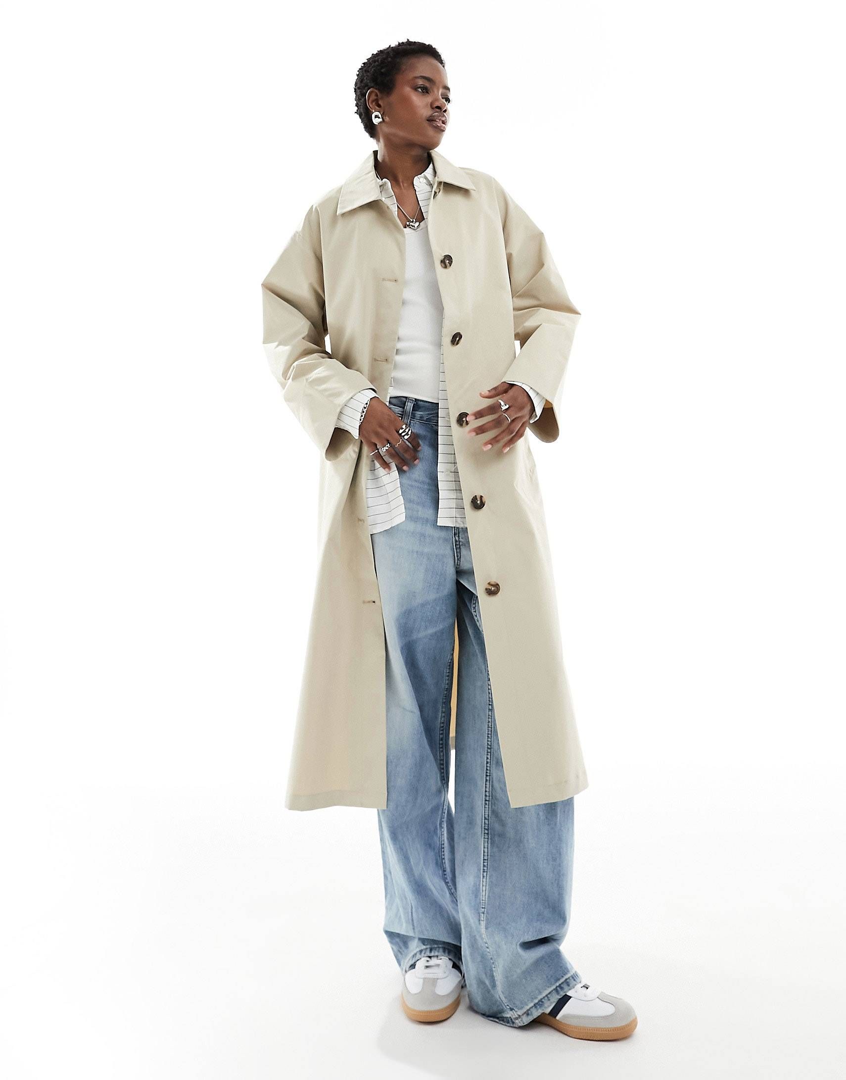 ONLY longline textured trench coat in beige | ASOS | ASOS (Global)