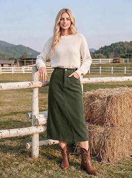 Kate Kasin Women Corduroy Midi Skirts, Fall High Waist Skirt with Pockets | Amazon (US)