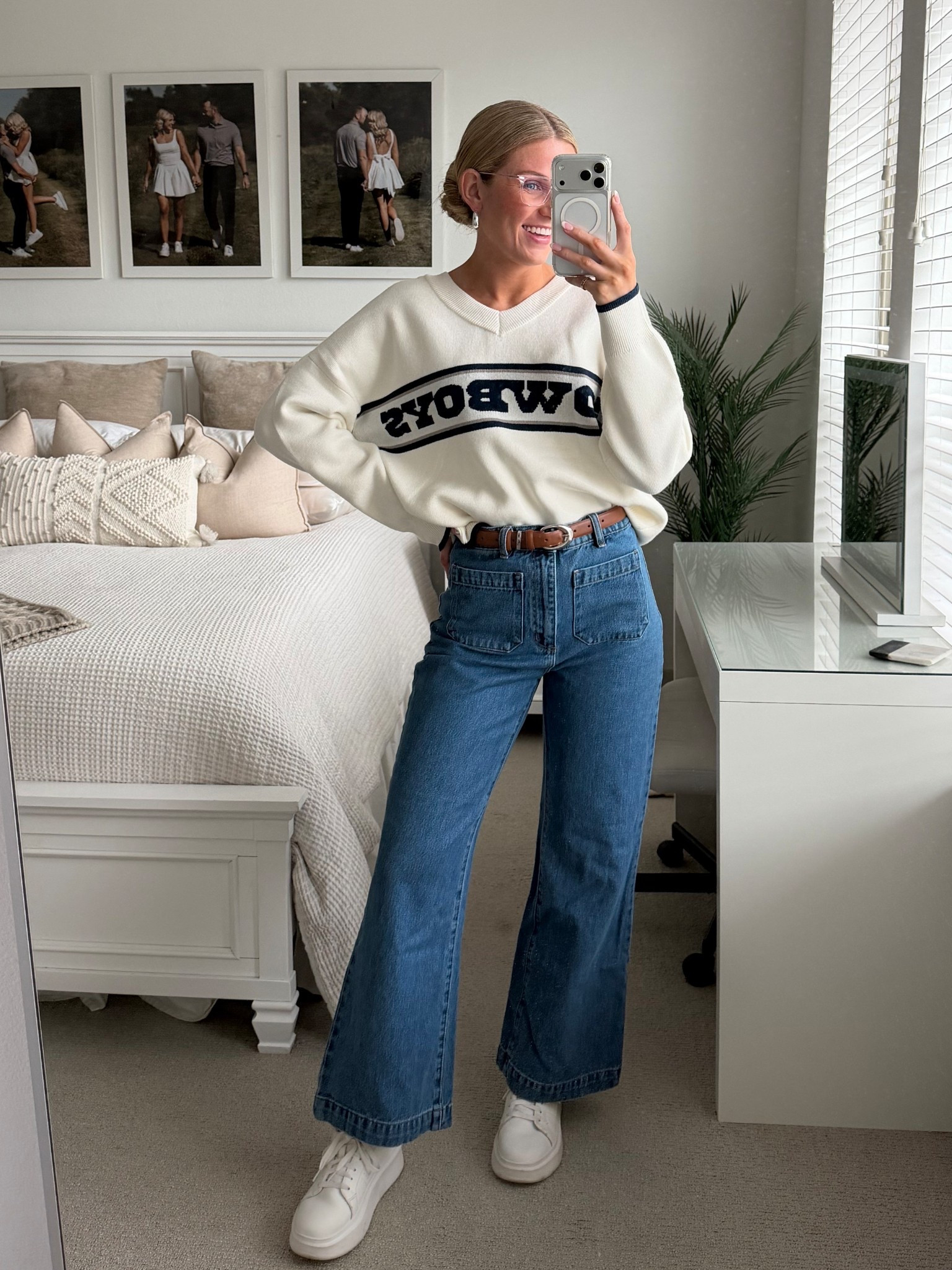 Casual NFL Draft Day inspired fit💙🏈

NFL | draft day | nfl draft day | Dallas | Dallas cowboys | wide leg jeans | sweater | Abercrombie | casual fit | platform sneakers | ootd

#LTKootd #LTKBeauty #LTKSeasonal