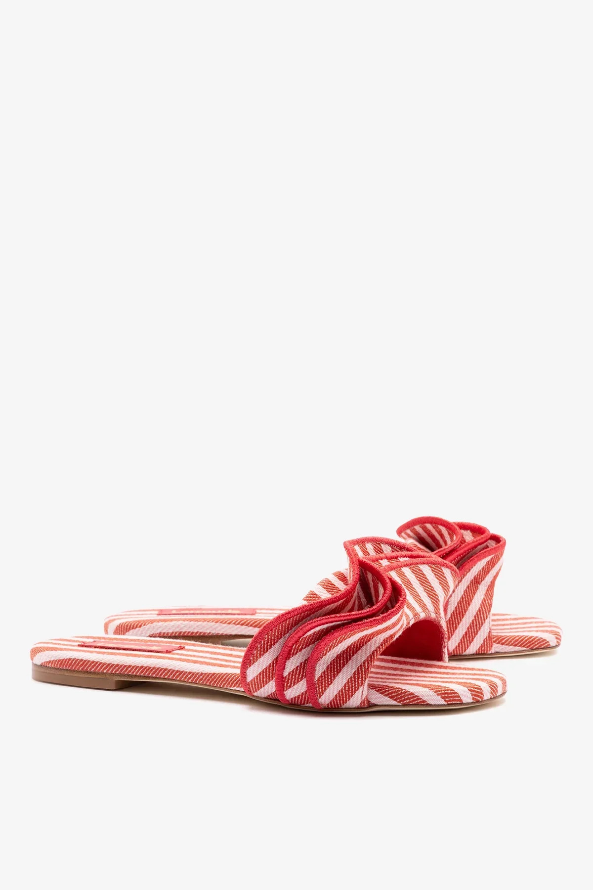 Ivy Ruffle Flat Carmine Striped Canva | Larroude