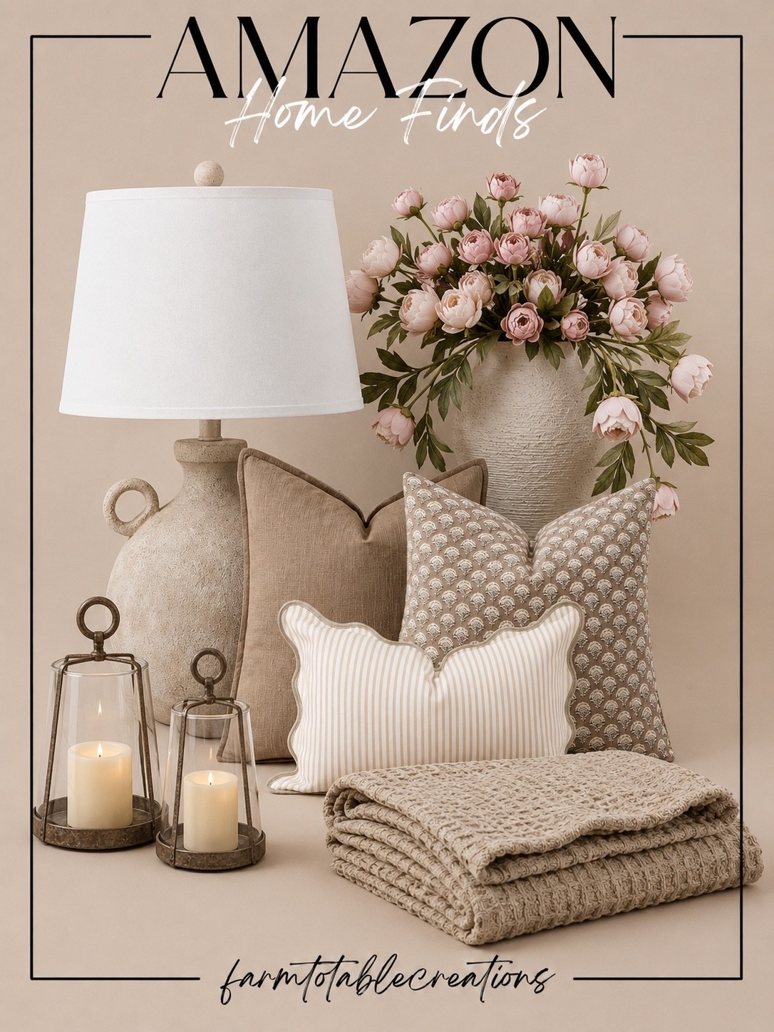 Amazon Home Finds

Follow @farmtotablecreations on Instagram for more home décor finds and styling inspiration.

Soft neutrals, cozy textures, and timeless accents that instantly make a space feel warm and inviting. From the beautiful lamp and floral arrangement to the designer-inspired pillows, lanterns, throw, and rug, these Amazon finds create a collected, high-end look without the designer price tag.

#amazonhomefinds #homedecor #throwpillows #tablelamp #homedecorfinds #neutraldecor #area rug #cozyhome #lanterndecor #amazonfinds

#LTKHome #LTKSaleAlert