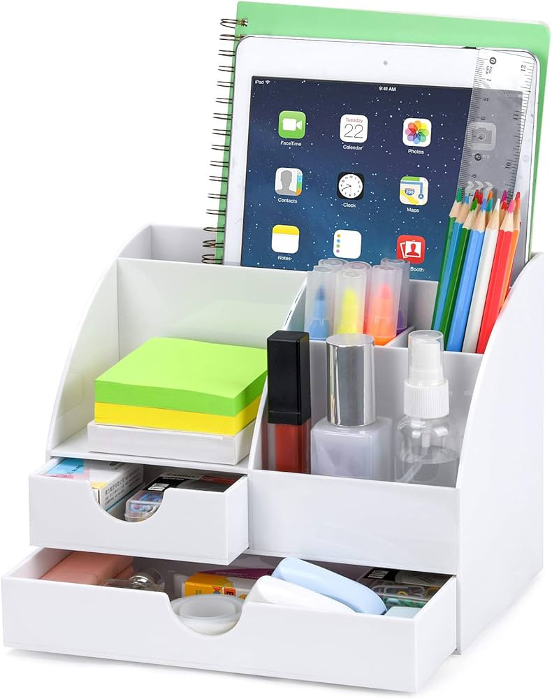 Upgraded Acrylic Desk Organizer, All in One Office Supplies Accessories with 2 Drawers for Home/Offi | Amazon (US)