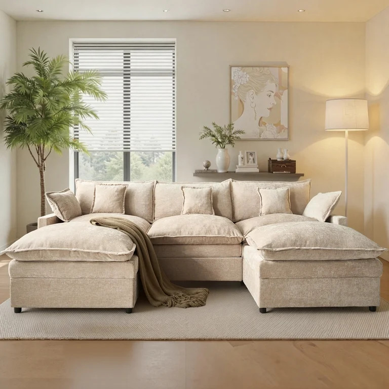 Ovios 108" Modular Sectional Sofa U-Shaped Cloud Couch with 2 Ottomans, Comfy Living Room Furnitu... | Walmart (US)