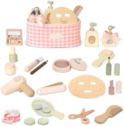 Wooden Makeup Toy Set, Pretend Play Makeup Set for Kids Toddlers, Play Beauty Makeup Kit for Girl... | Amazon (US)