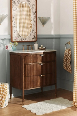 The Isla Marble-Top Fluted-Wood Single-Bathroom Vanity | Anthropologie (US)