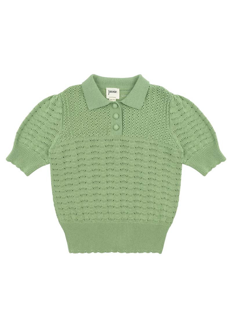 Aubrey Collared Short Sleeve Knitted Top - Green | Joanie