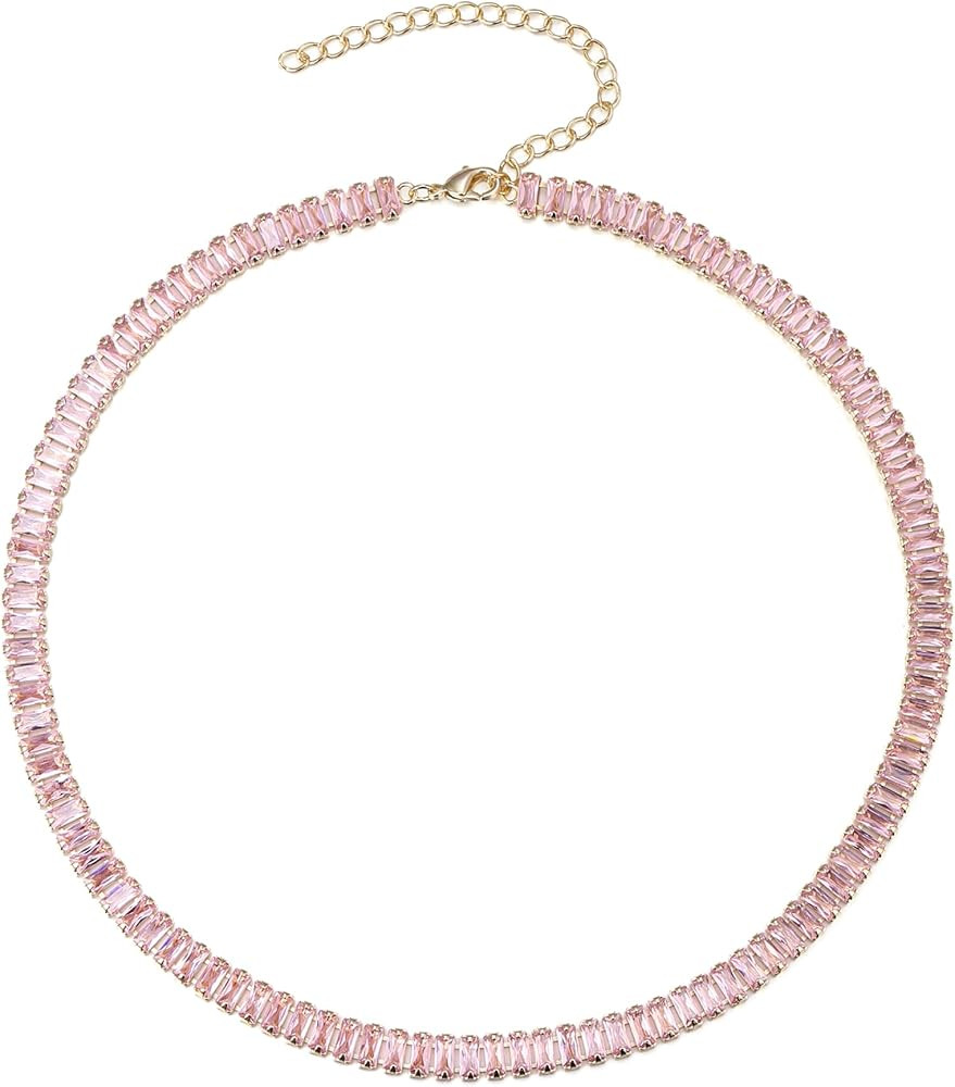 FANZE Sparkly Tennis Necklaces for Women Cubic Zirconia Gold Plated Choker Necklace Dainty Jewelr... | Amazon (US)