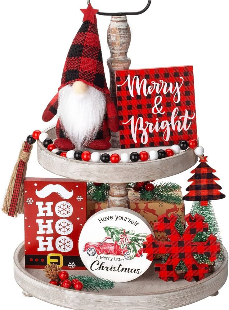 Christmas Decor - Christmas Tiered Tray Decor Christmas Decorations For Home - Christmas Table De... | Amazon (US)