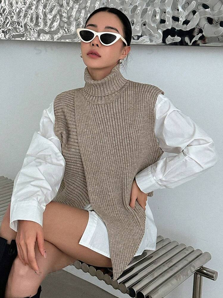 DAZY 1pc Turtleneck Wrap Cross Sweater Vest | SHEIN
