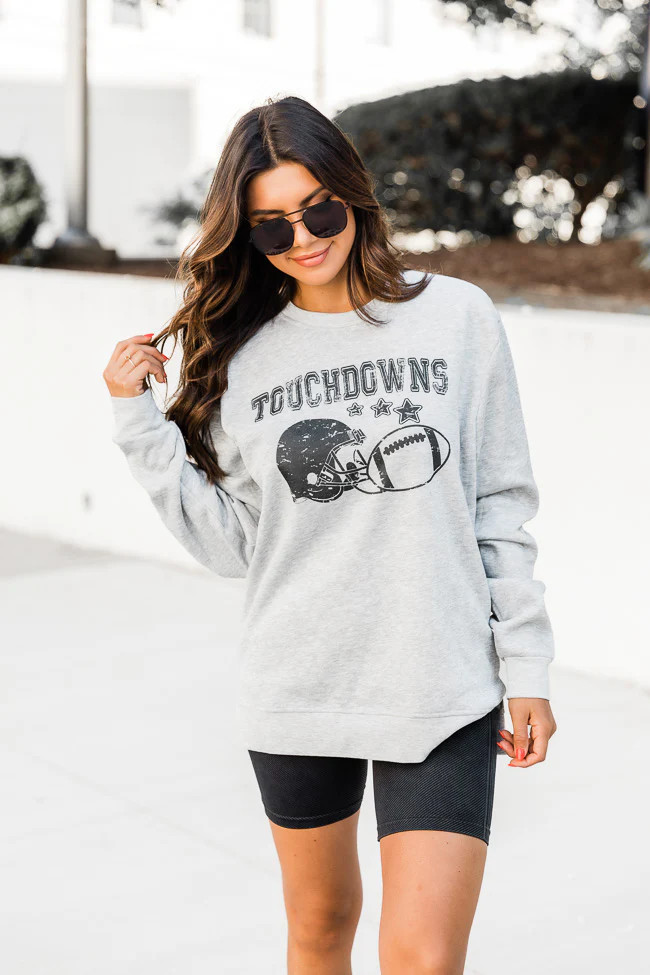 Touchdowns Star Football Soft Fleece Grey Graphic Sweatshirt | Pink Lily