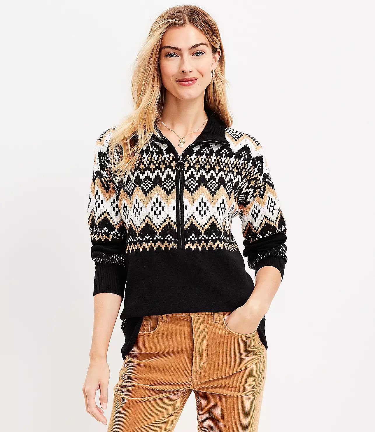 Fair Isle Half Zip Tunic Sweater | LOFT